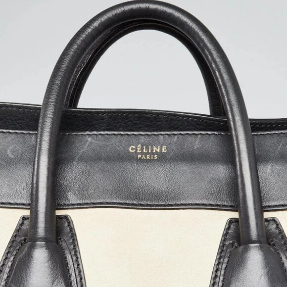Celine Black Leather and Beige Nubuck Medium Luggage Shopper Tote Bag - Picture 11 of 12